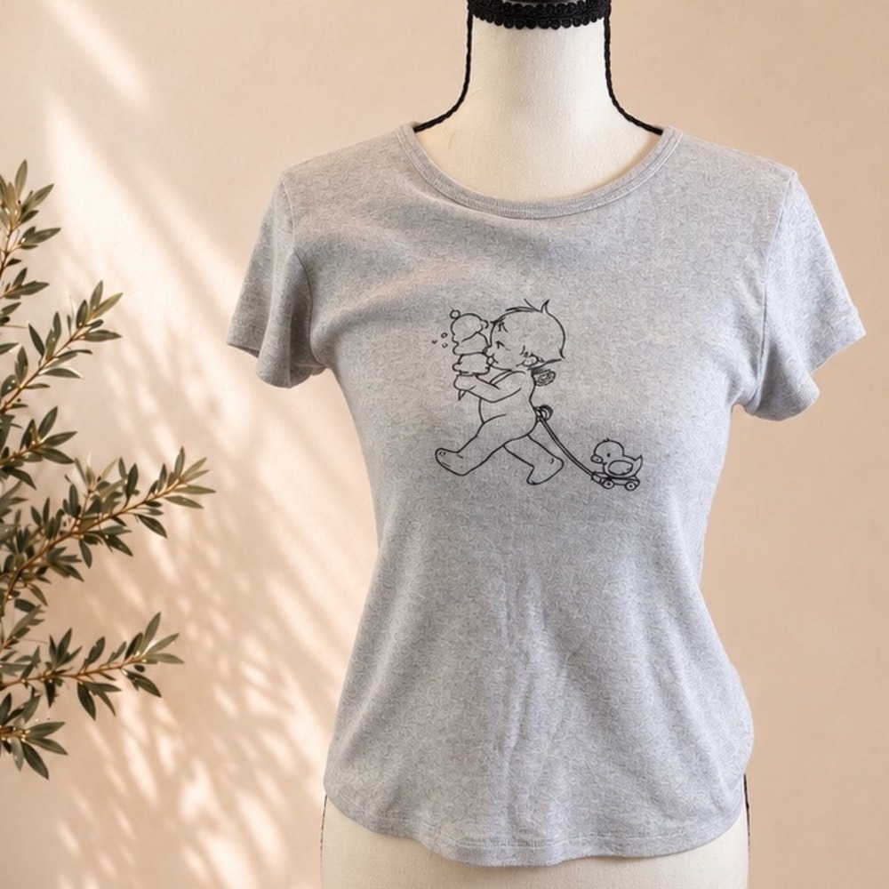 John Galt Brandy Melville Grey Cherub Angel Ice Cream Toy Duck Graphic Tee S
